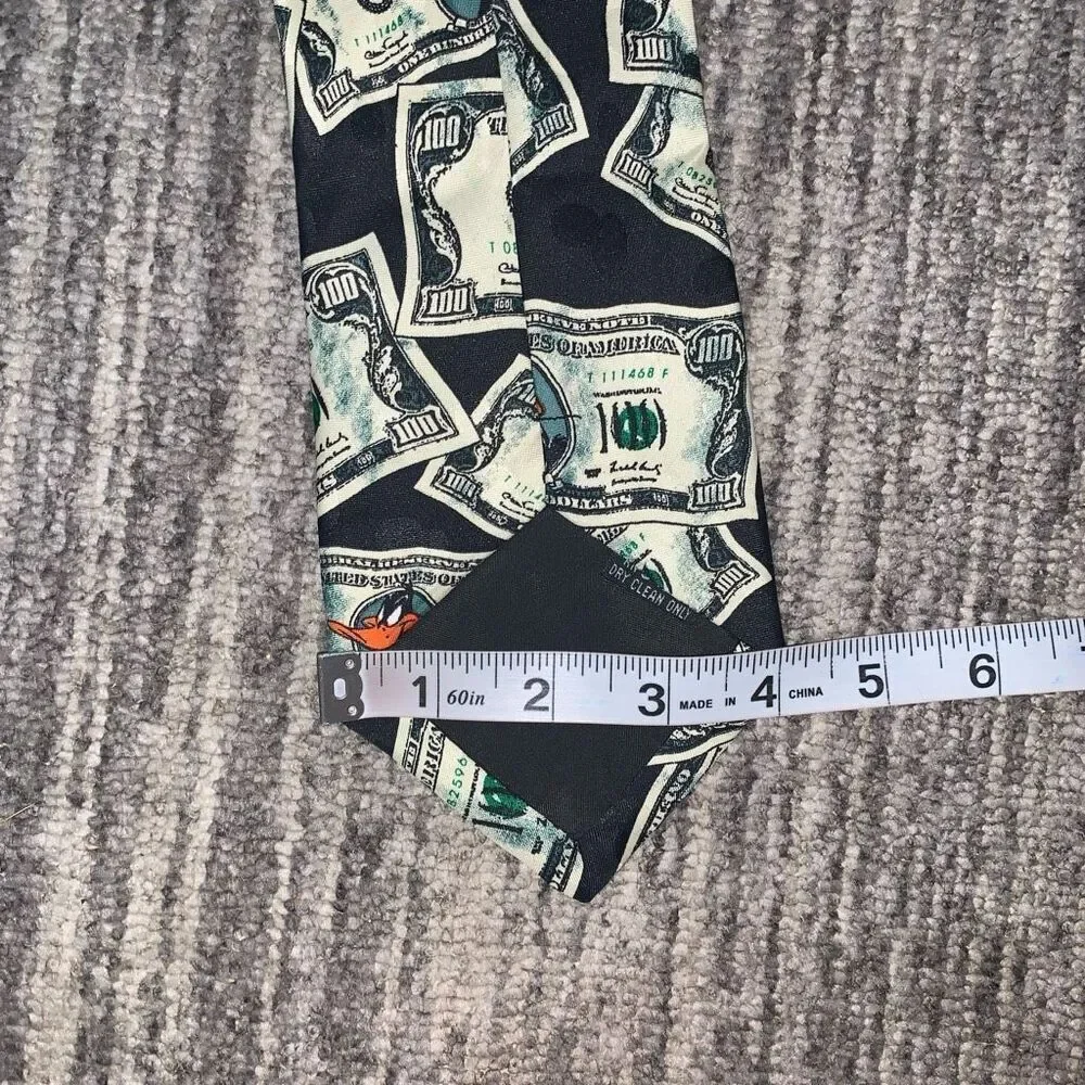 Vtg Looney Tunes for President Money Novelty Neck Tie Black Bugs Bunny & Friends